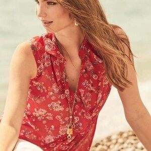 CAbi #5219 Crush Floral Top — Semi Sheer Ruffle